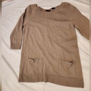 Jeanne Pierre Button-back Sweater 100% Cotton Size Medium Taupe Top